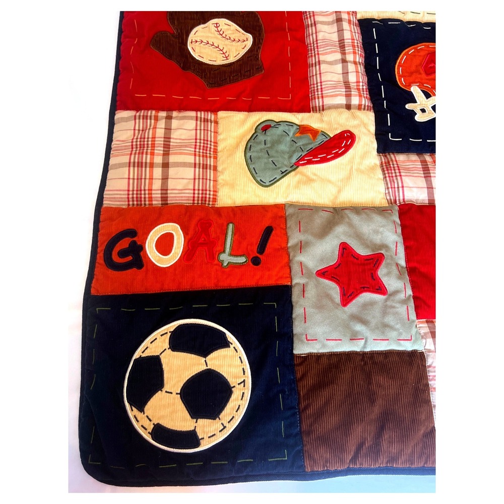Kids Sports Patchwork Quilt Corduroy Plaid Blanket, Baseball, Football ,Soccer - Picture 6 of 16